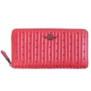 Coach Accordion Zip Quilted Napa Leather Wallet w/ Black Rivets in Red Apple